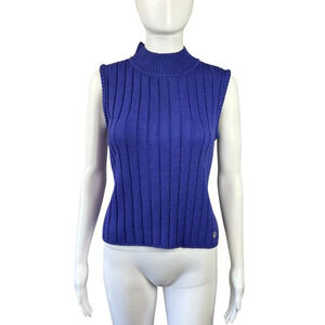 St. John Purple Ribbed Knit Turtleneck Sleeveless Sweater Petite Small